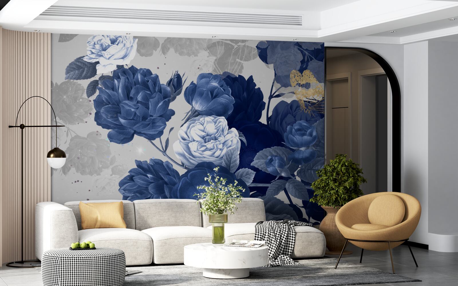 Fototapeten Blaue Blumen im Vintage -Stil