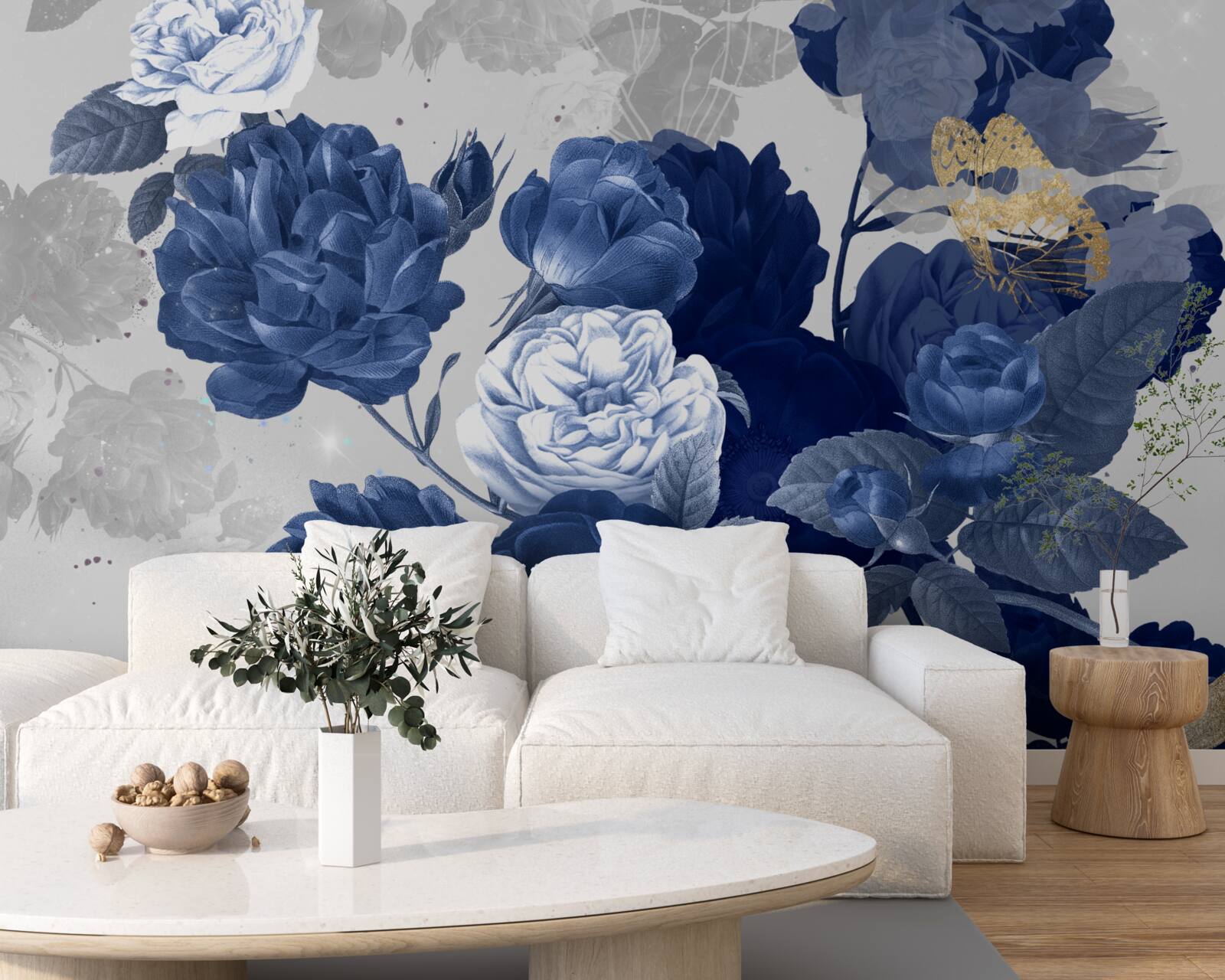 Fototapeten Blaue Blumen im Vintage -Stil