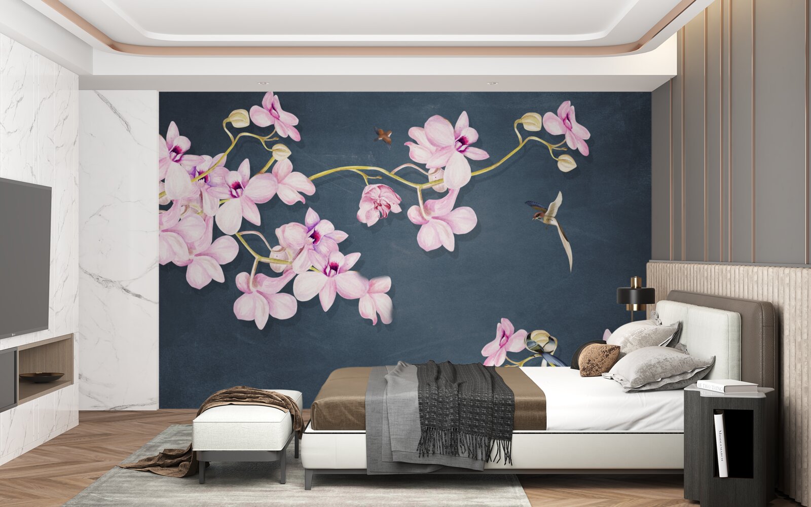 Fototapeten Orchideen in einem zarten, lila Schatten
