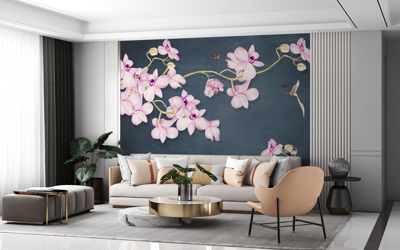 Fototapeten Orchideen in einem zarten, lila Schatten