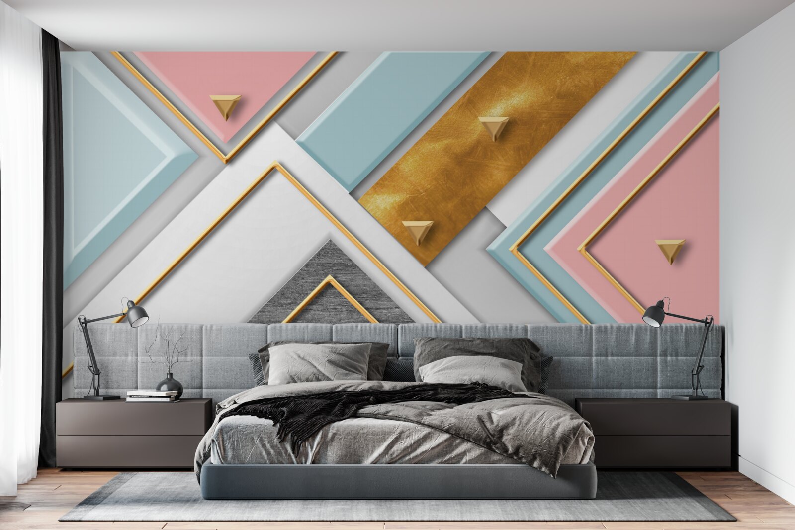 Fototapeten Ein zartes rosa Mosaik mit Gold dekoriert