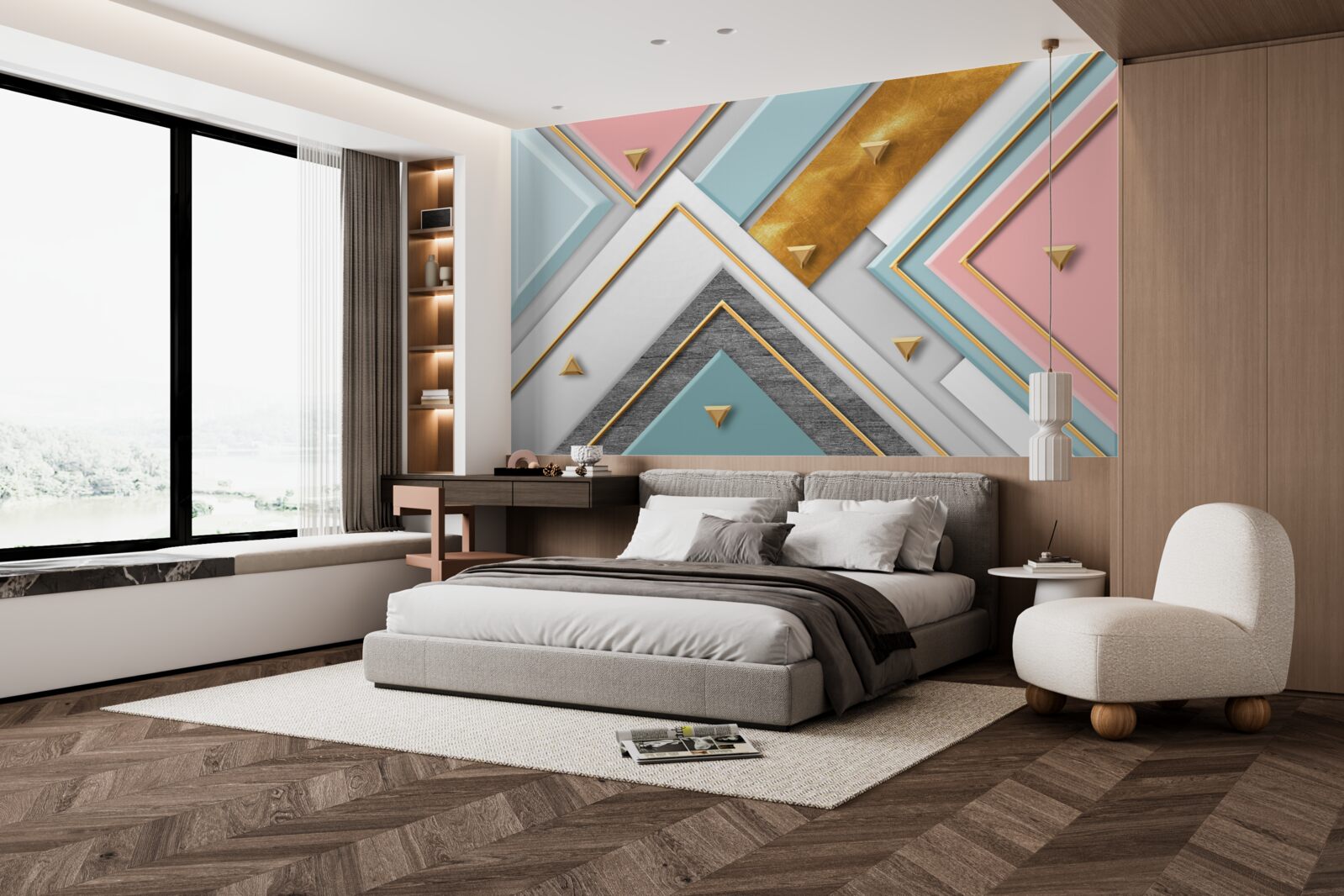 Fototapeten Ein zartes rosa Mosaik mit Gold dekoriert