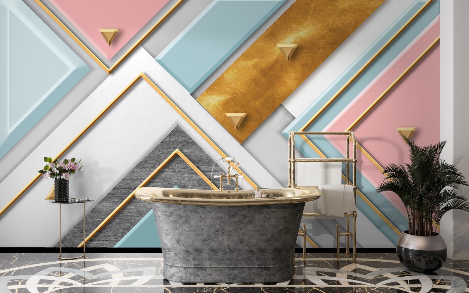 Fototapeten Ein zartes rosa Mosaik mit Gold dekoriert
