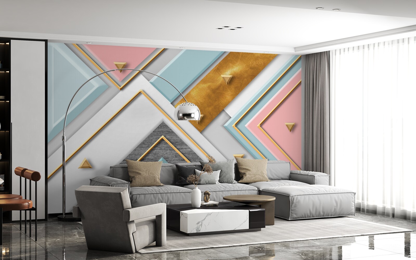 Fototapeten Ein zartes rosa Mosaik mit Gold dekoriert