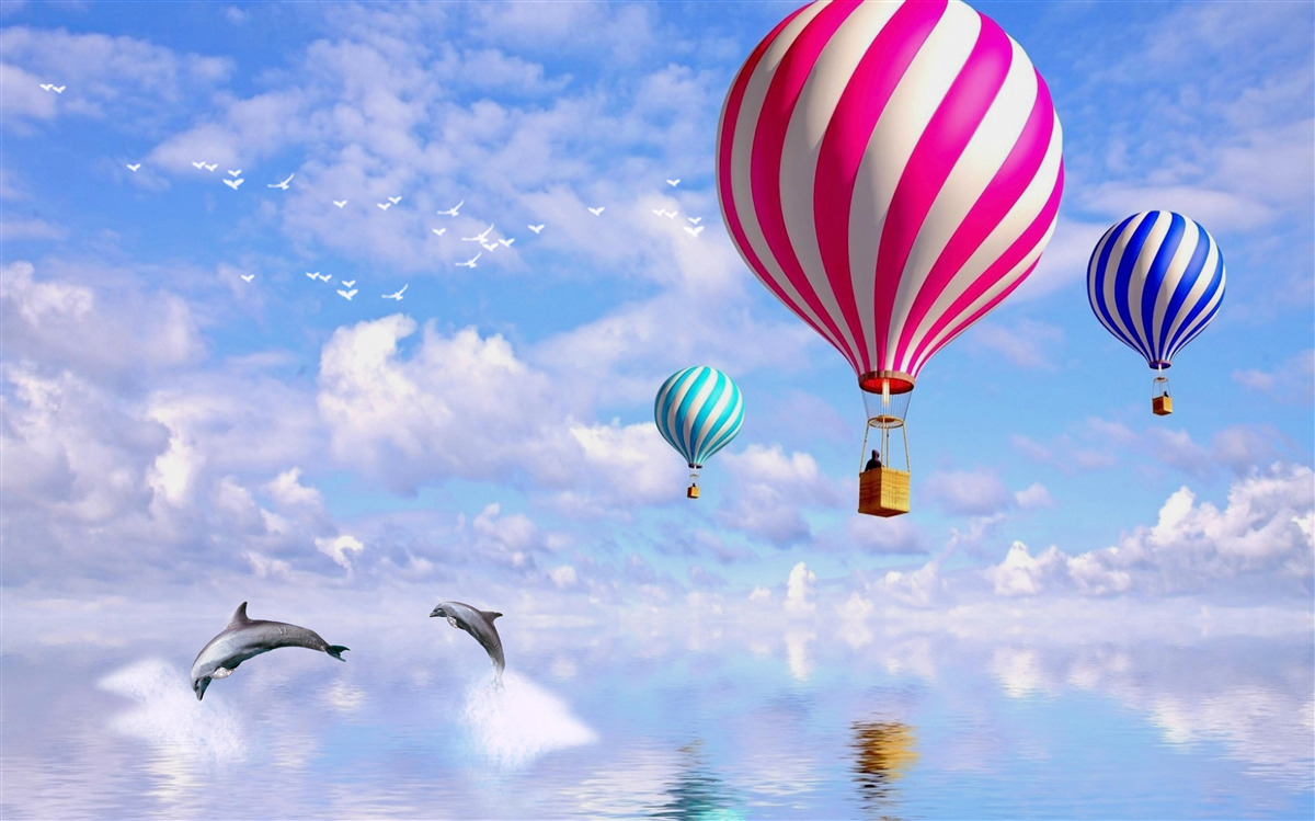 Fototapeten Flugstreifen am Meer mit Delfinen
