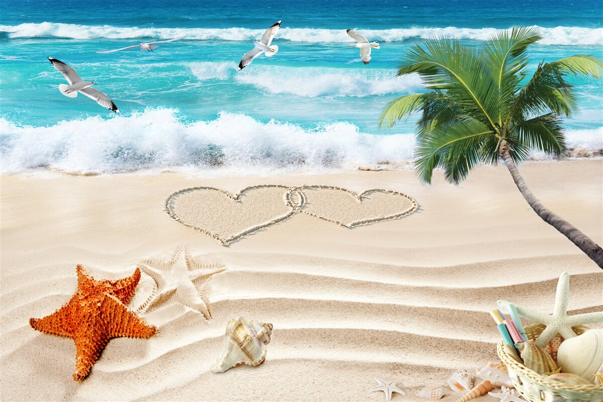 Fototapeten Handflächen und Strand in den Tropen