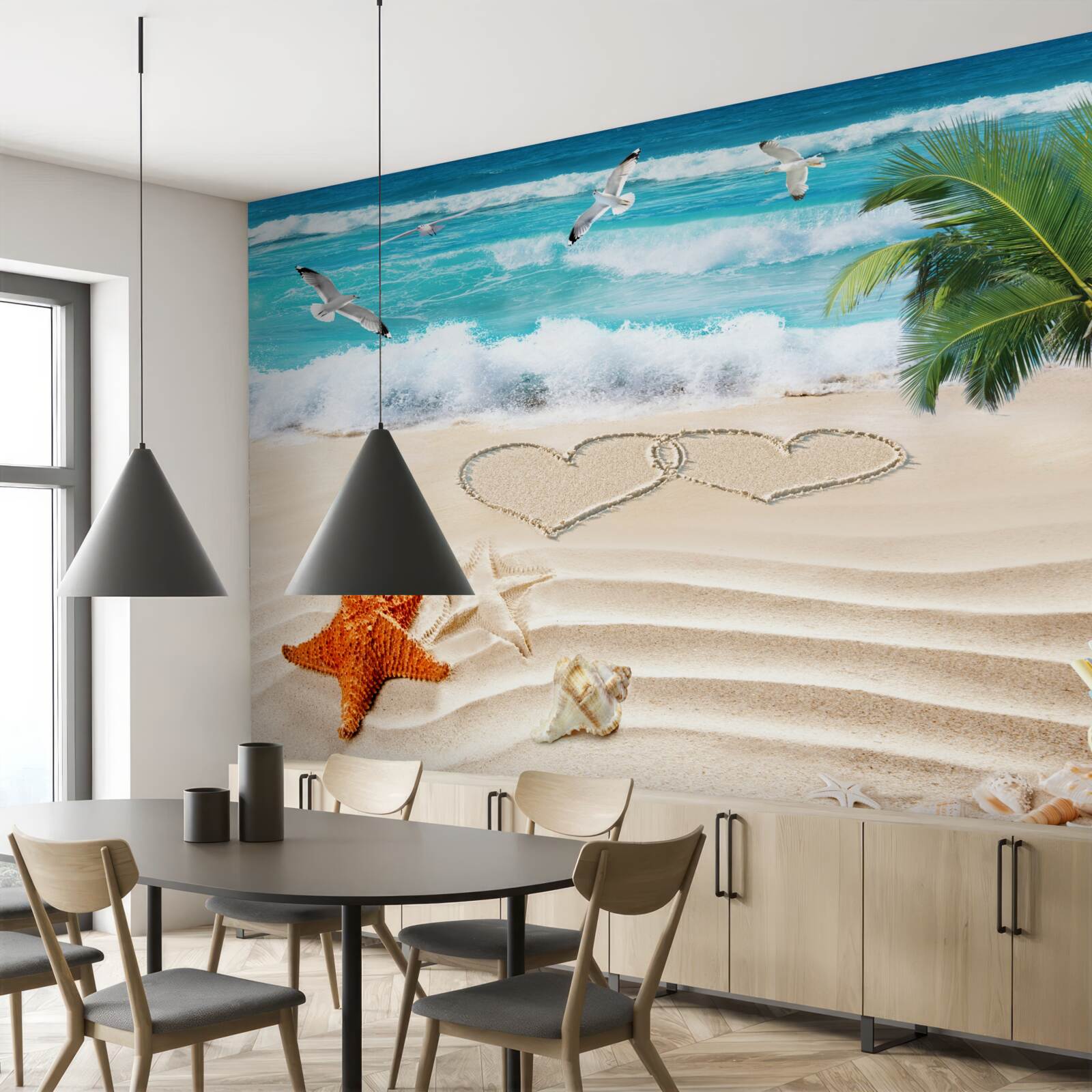 Fototapeten Handflächen und Strand in den Tropen