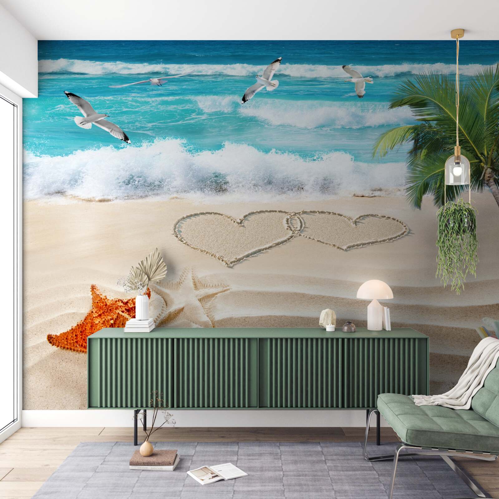 Fototapeten Handflächen und Strand in den Tropen