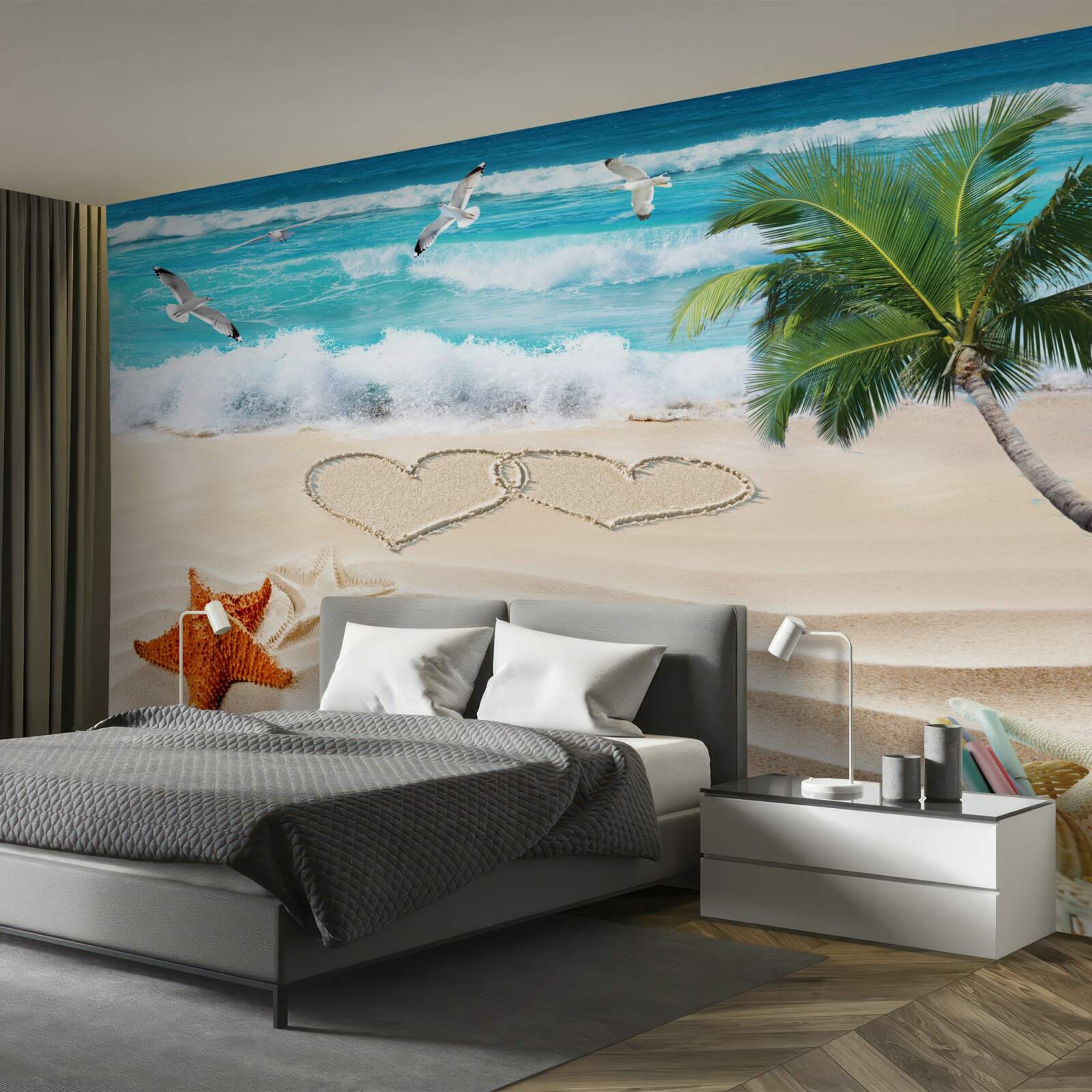 Fototapeten Handflächen und Strand in den Tropen