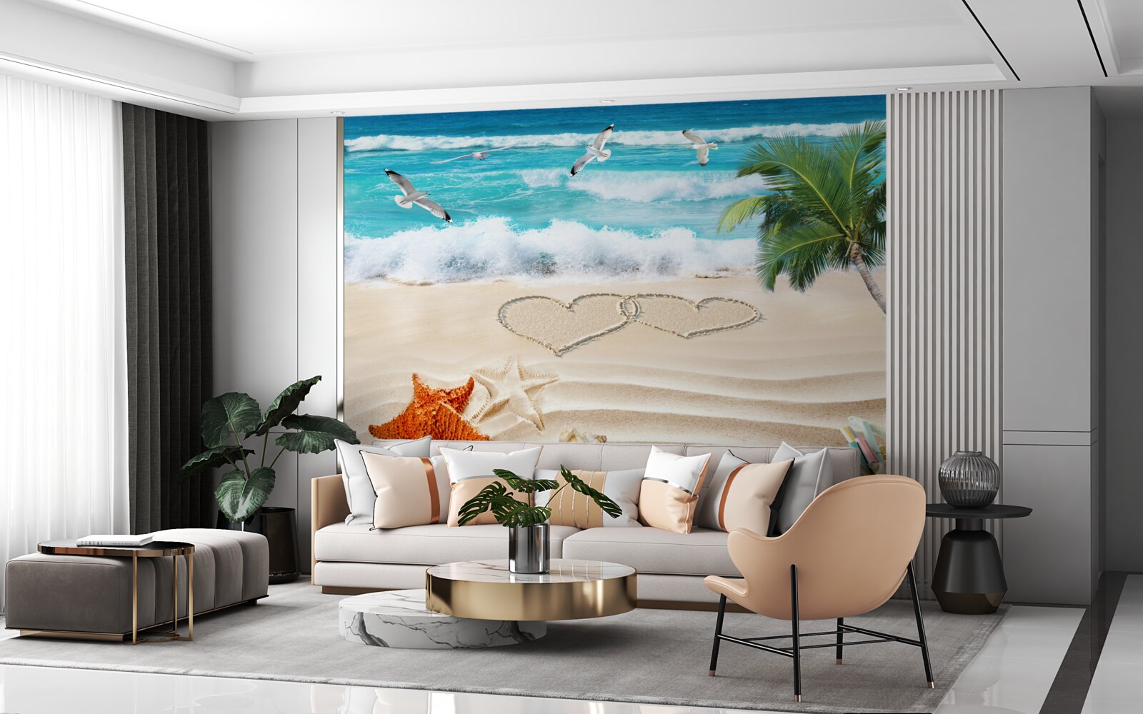 Fototapeten Handflächen und Strand in den Tropen