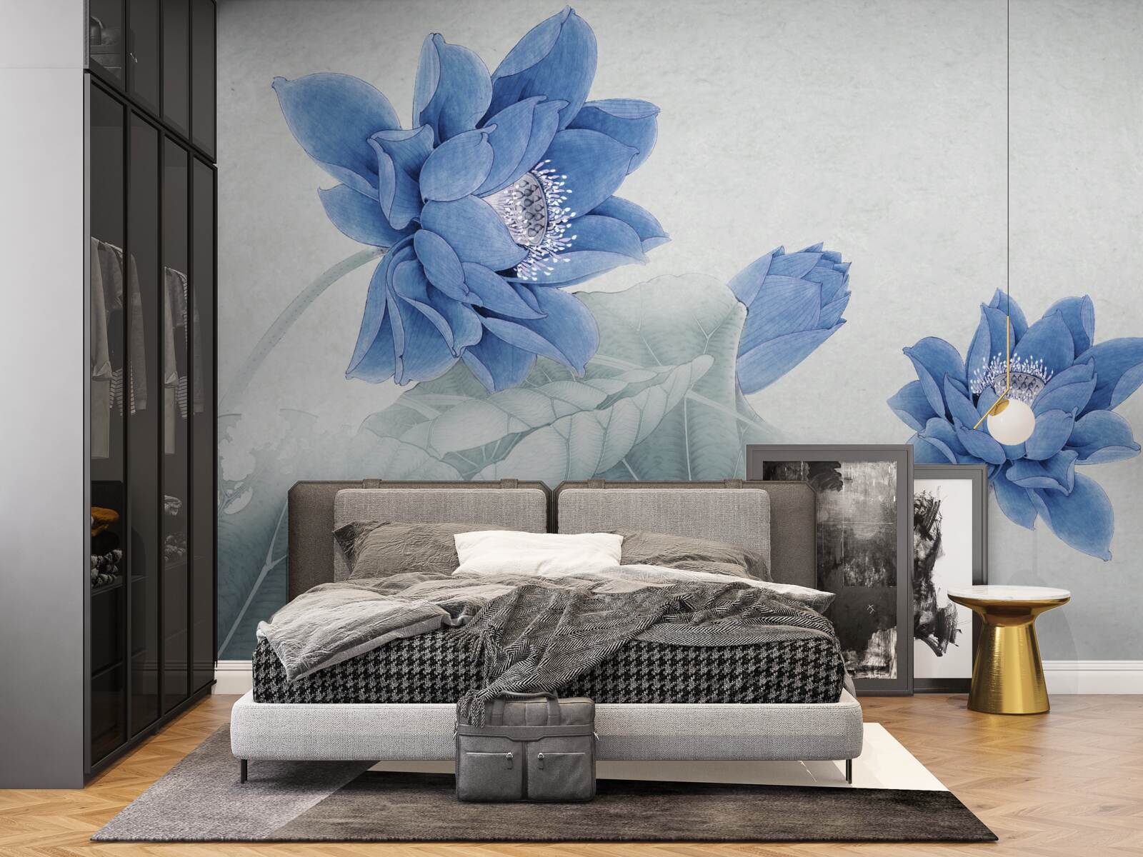 Fototapeten Blue Lotus blüht auf grauem Hintergrund