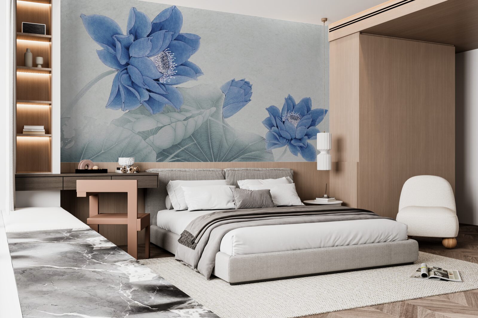 Fototapeten Blue Lotus blüht auf grauem Hintergrund
