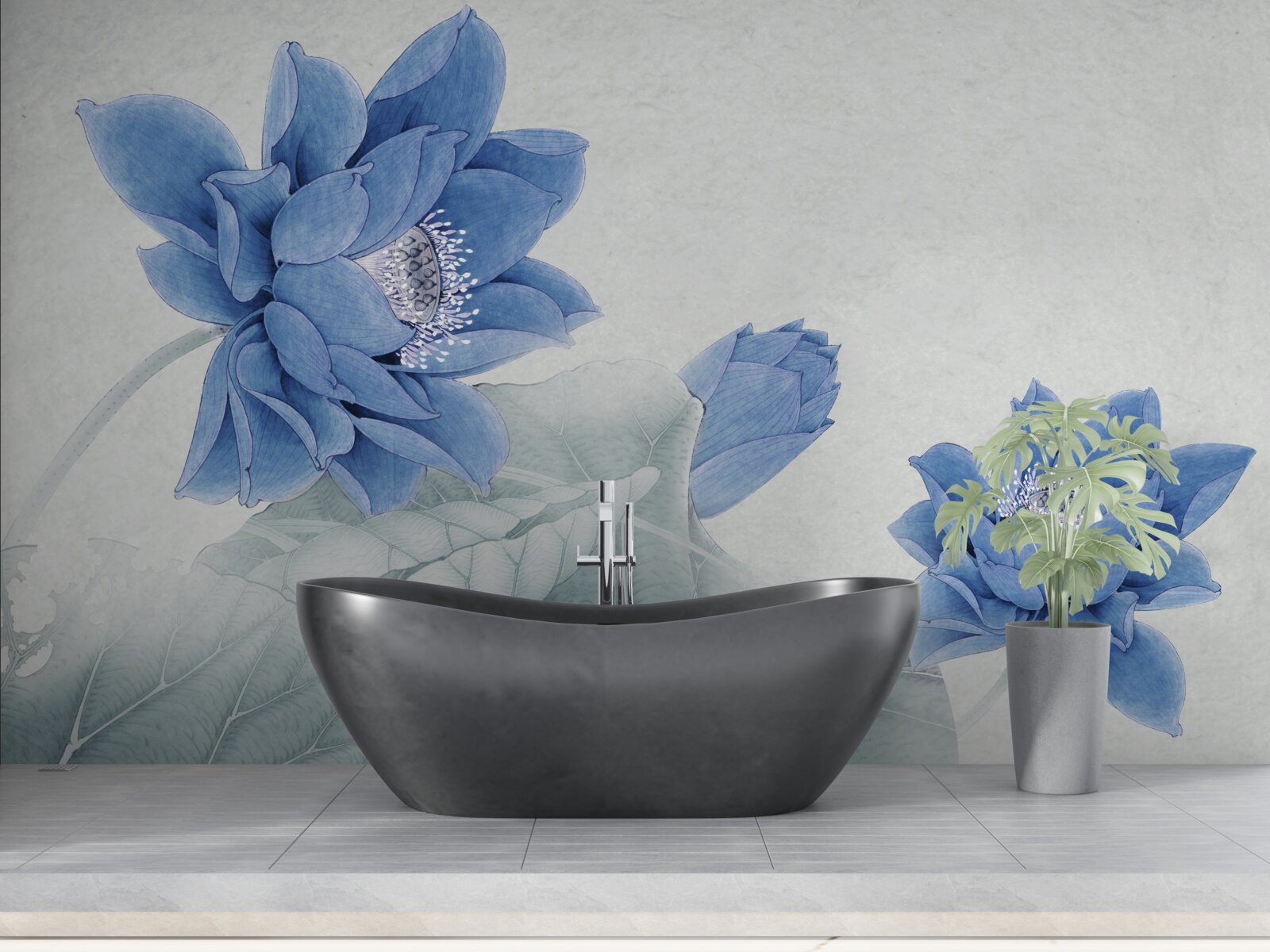 Fototapeten Blue Lotus blüht auf grauem Hintergrund