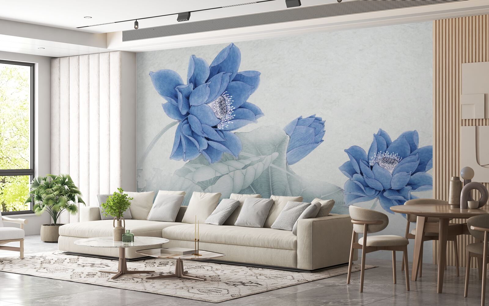 Fototapeten Blue Lotus blüht auf grauem Hintergrund