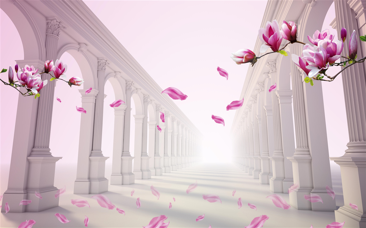 Fototapeten Magnolien bilden einen endlosen Tunnel, der mit Glamour blüht