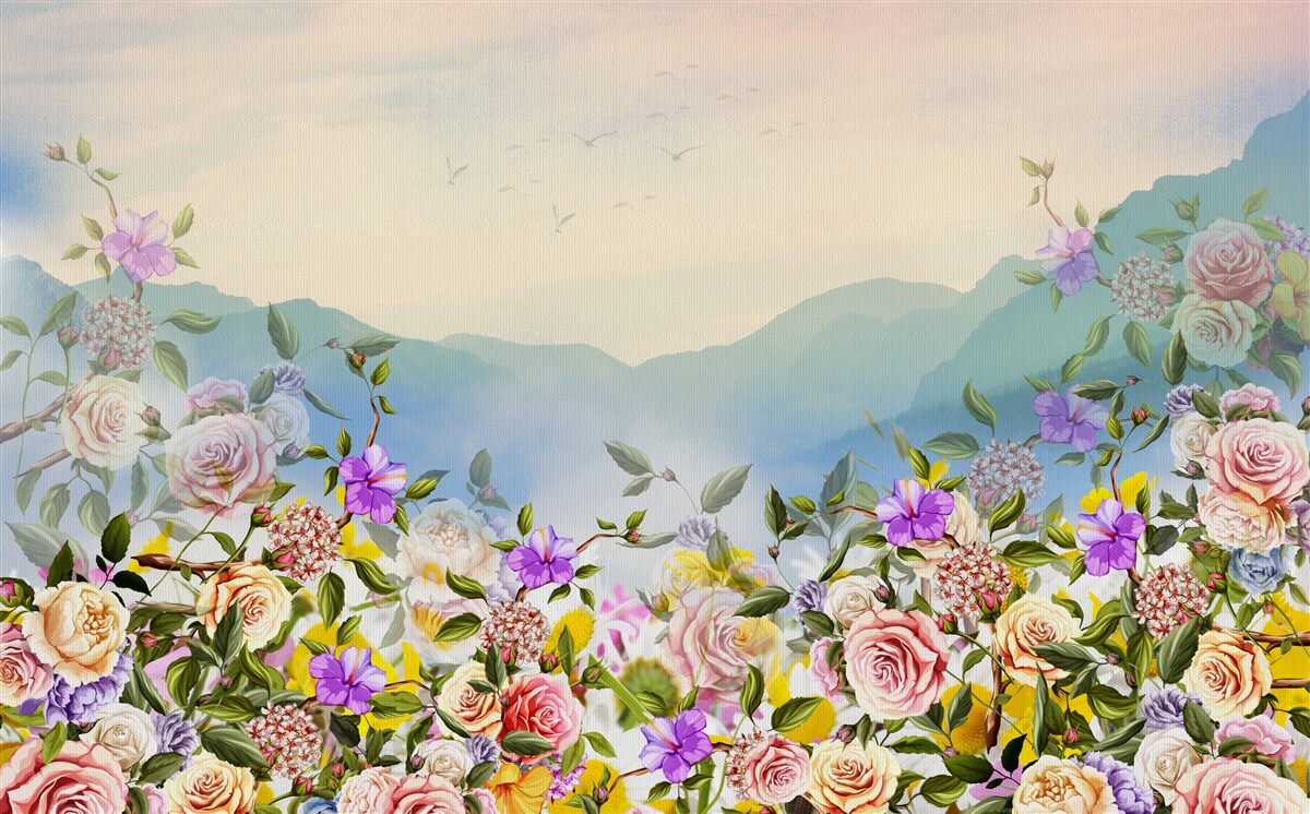 Fototapeten Ein paar Blüten auf dem Rasen blühen