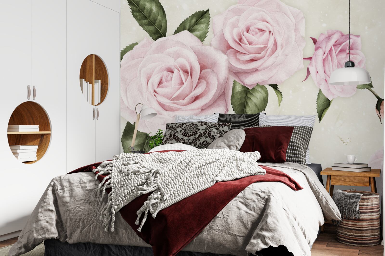 Fototapeten subtile rosa Rosen auf einem weißen Hintergrund