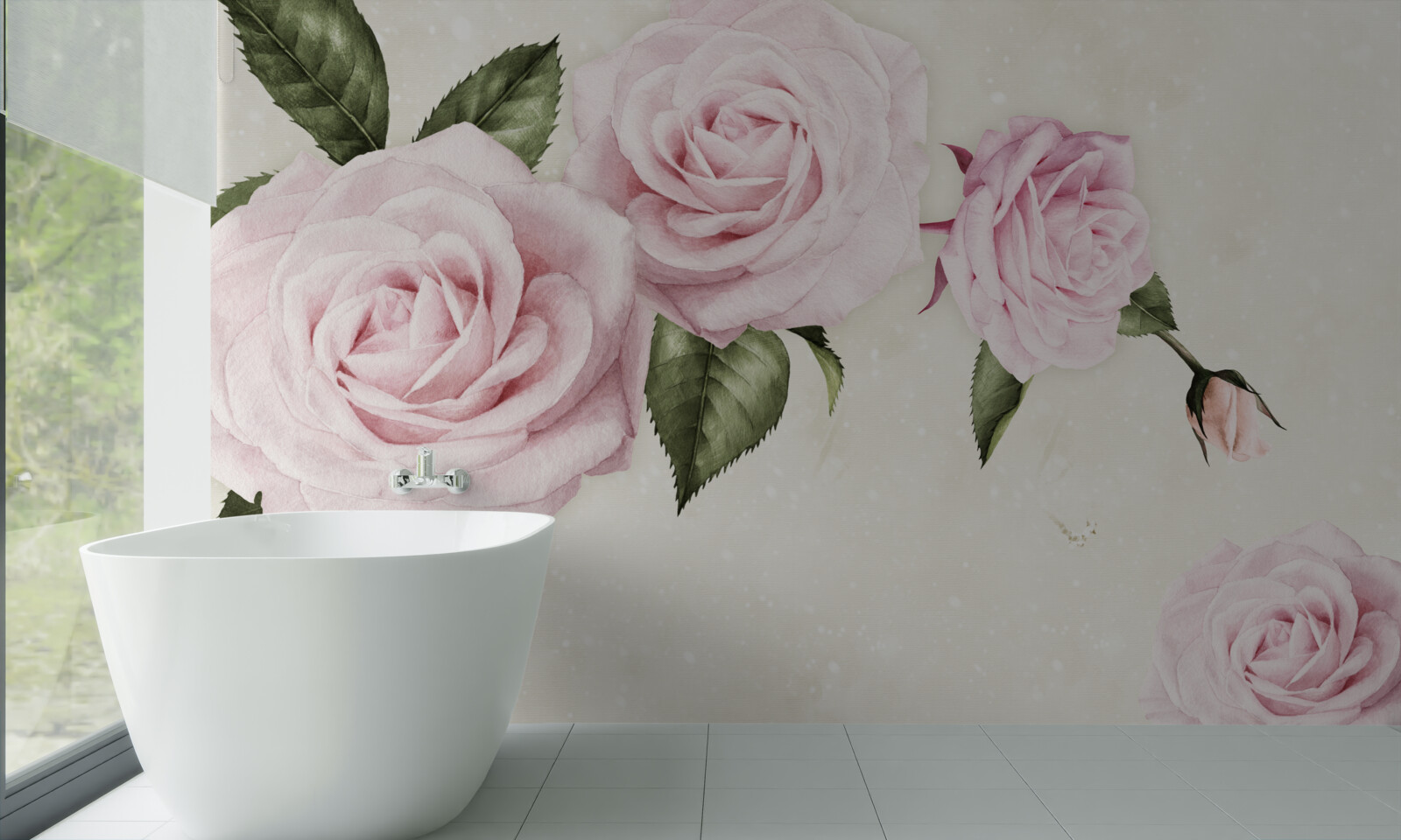 Fototapeten subtile rosa Rosen auf einem weißen Hintergrund