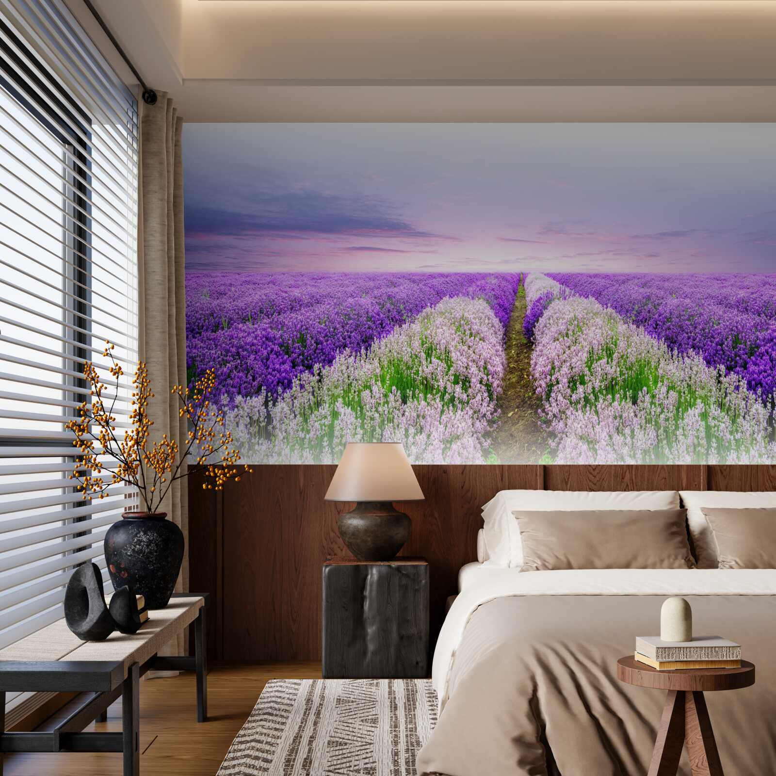 Fototapeten Feld mit einem duftenden Lavendel in den Wiesen