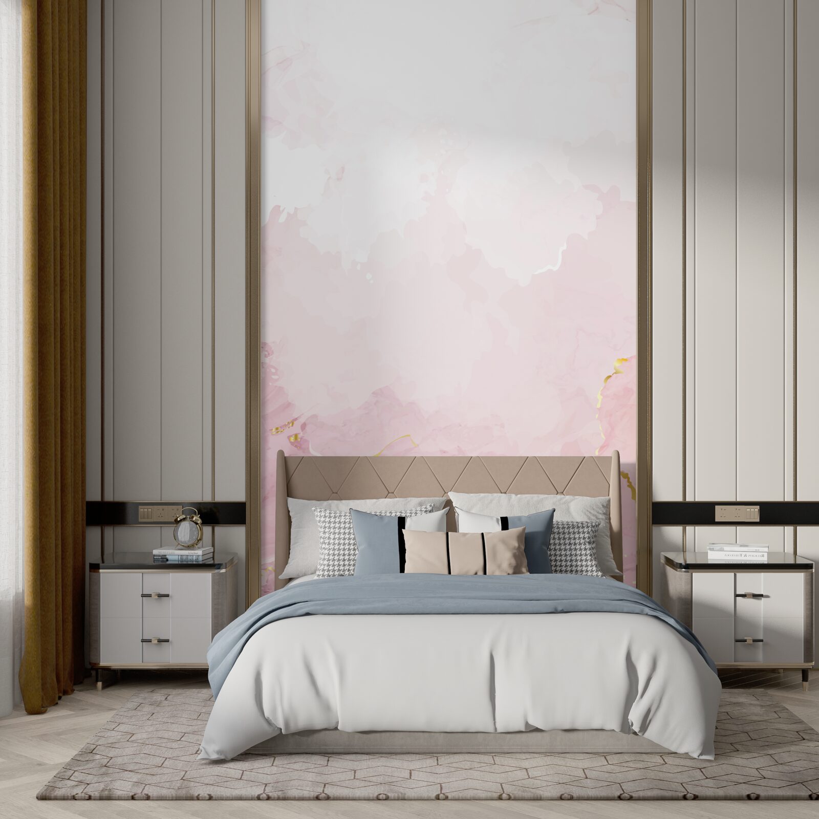 Fototapeten Rosa Marmor mit goldenen Elementen