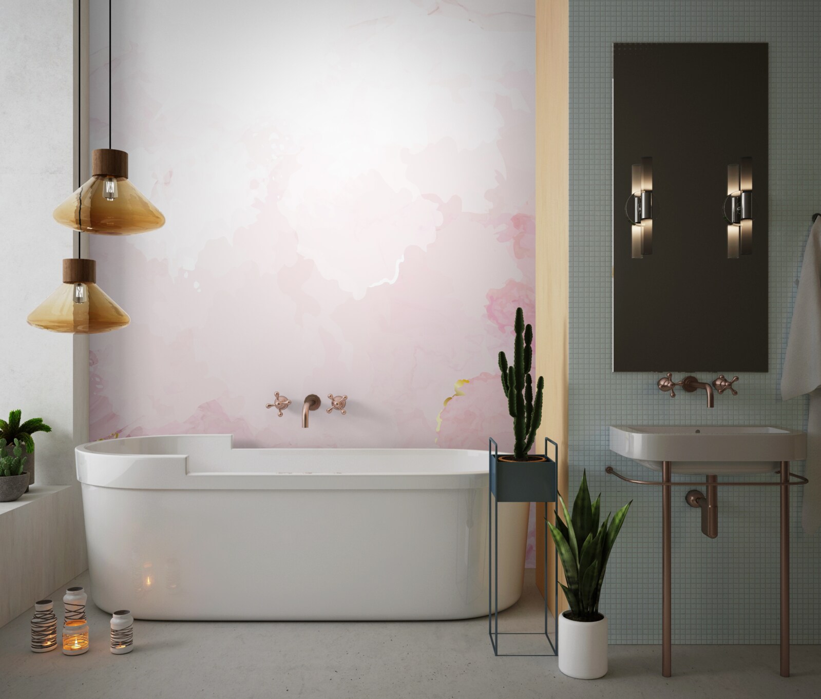 Fototapeten Rosa Marmor mit goldenen Elementen