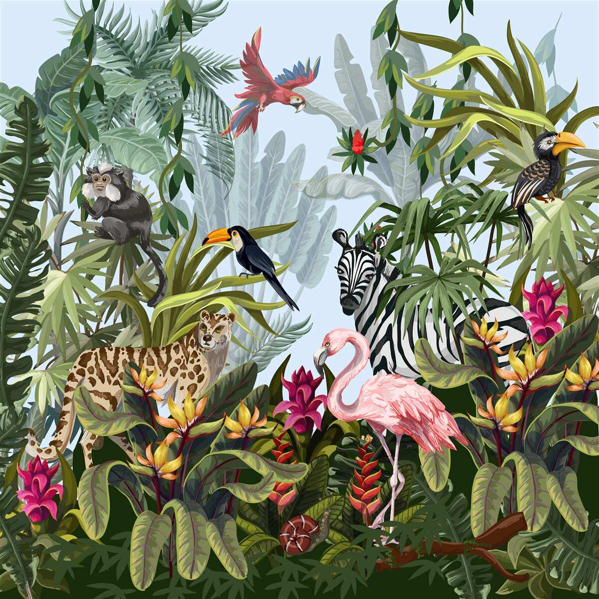 Fototapeten Tägliche Vegetation und Wildtiere des Dschungels