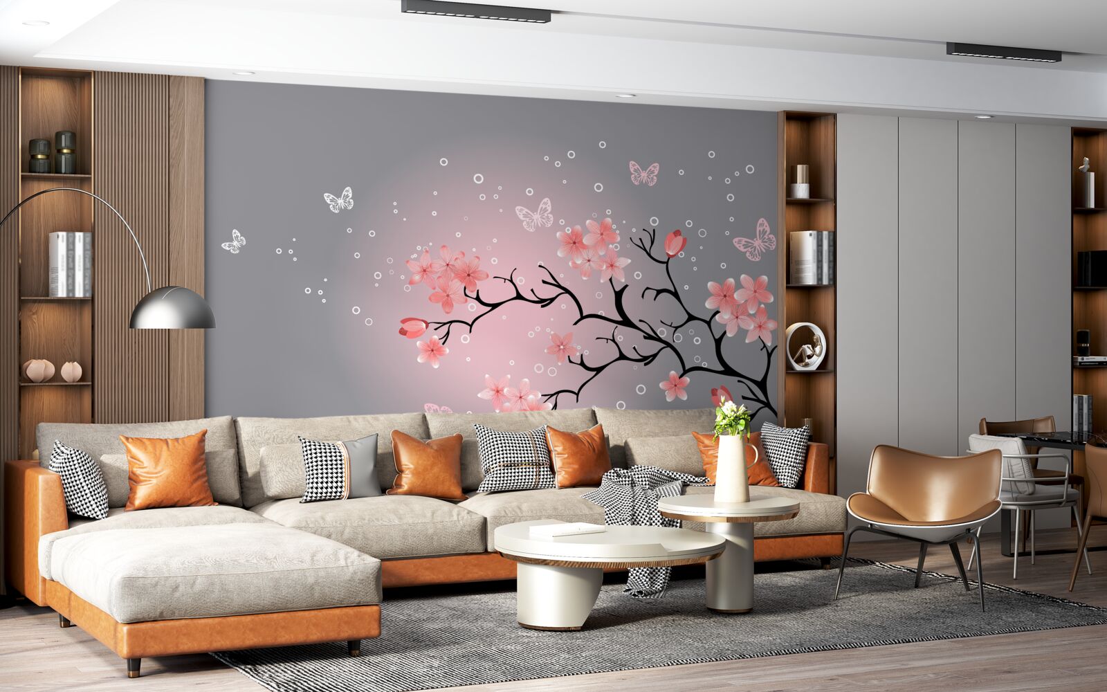 Fototapeten Sakura -Schmetterlinge und Ast