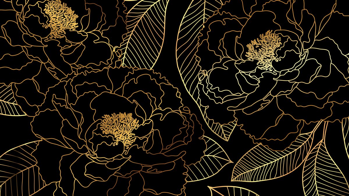 Fototapeten Textur von Blättern und Blumen, mit Gold beschattet