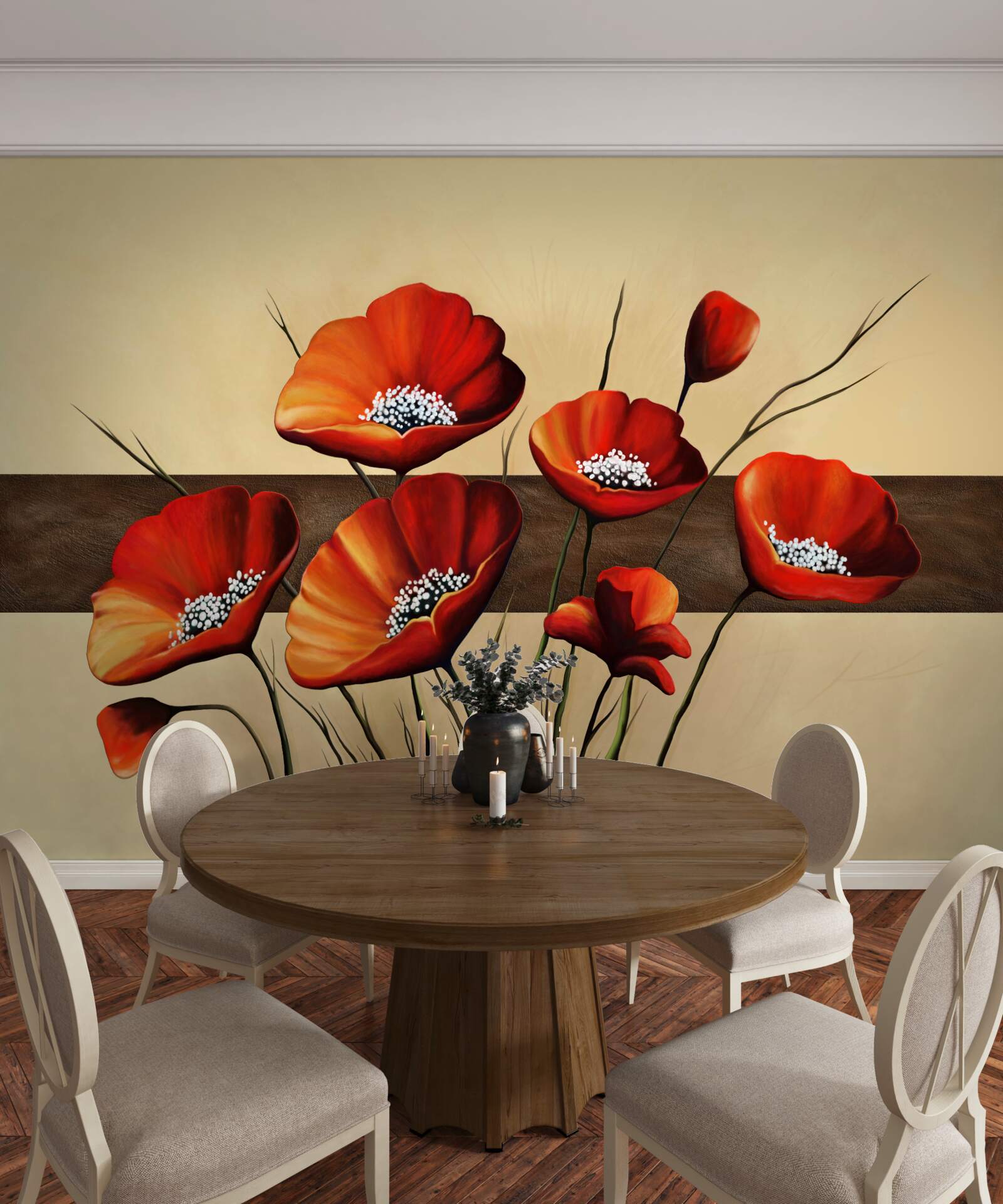 Fototapeten Eine Reihe charmanter scharlachroter Mohnblumen