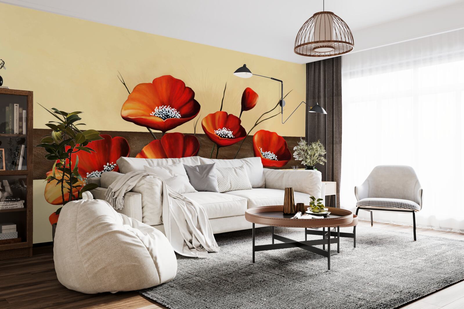 Fototapeten Eine Reihe charmanter scharlachroter Mohnblumen