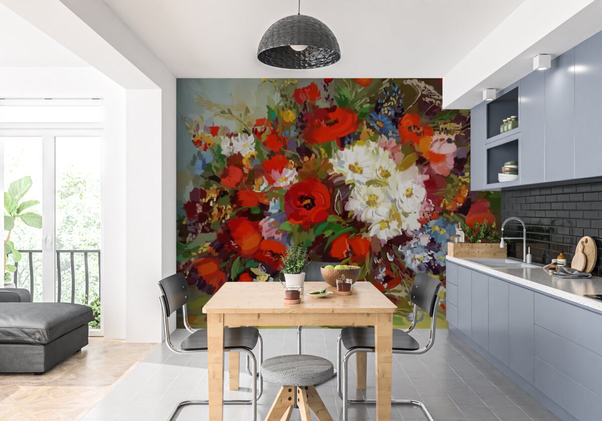 Fototapeten Zusammensetzung von Blumen, die von Sommerwiesen gesammelt wurden