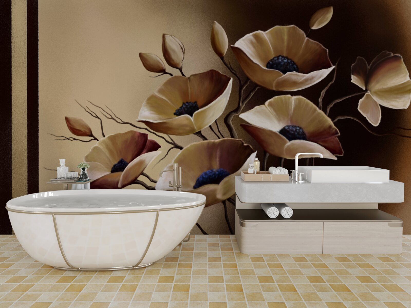Fototapeten Beige Maki in einem abstrakten Stil