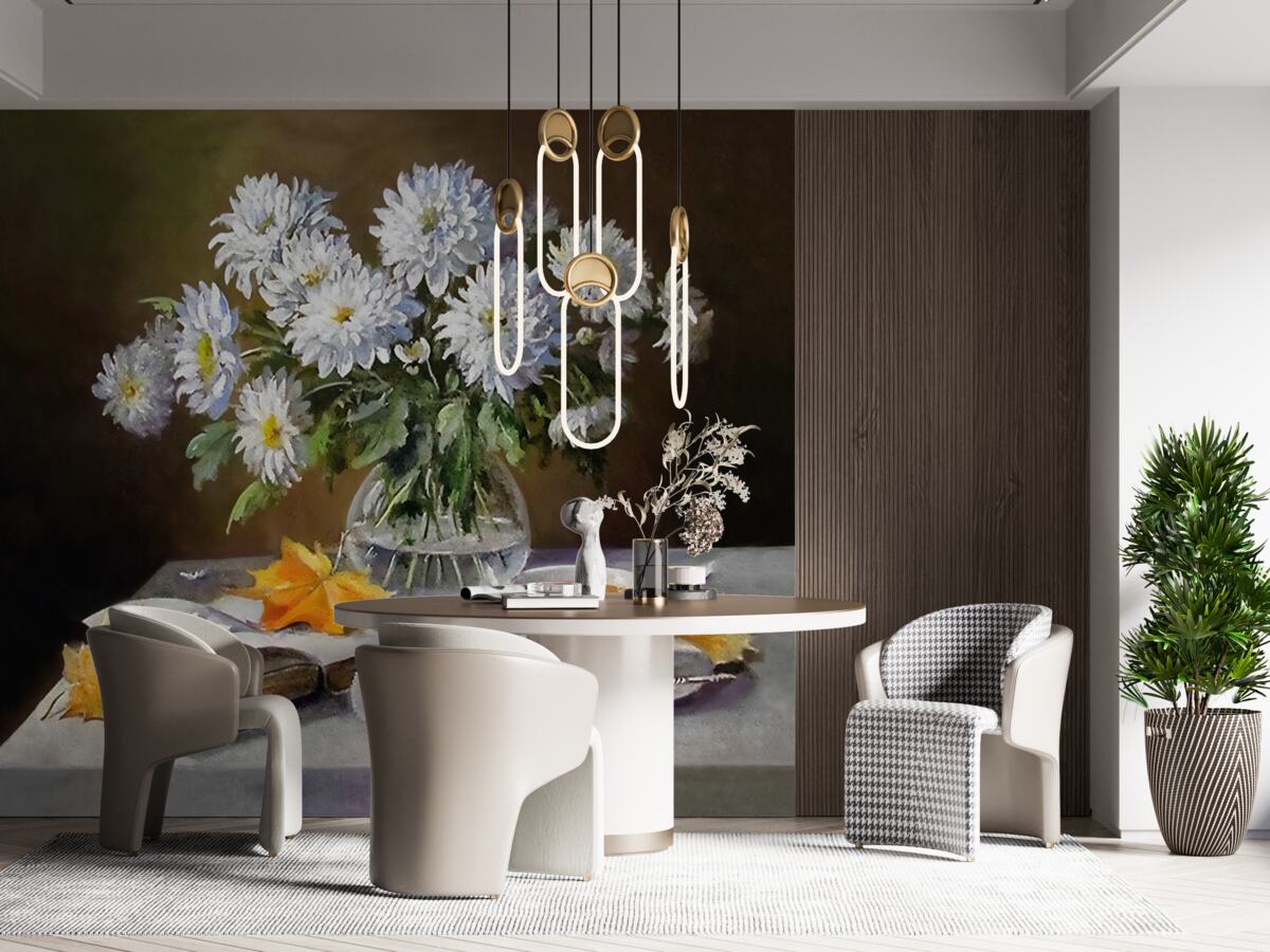 Fototapeten Chrysanthemenfarben auf dem Tisch