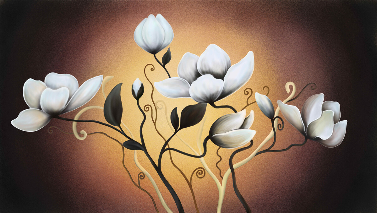 Fototapeten Magnolien Bouquet von weißlichen Blüten
