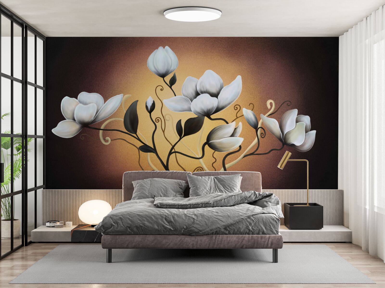 Fototapeten Magnolien Bouquet von weißlichen Blüten