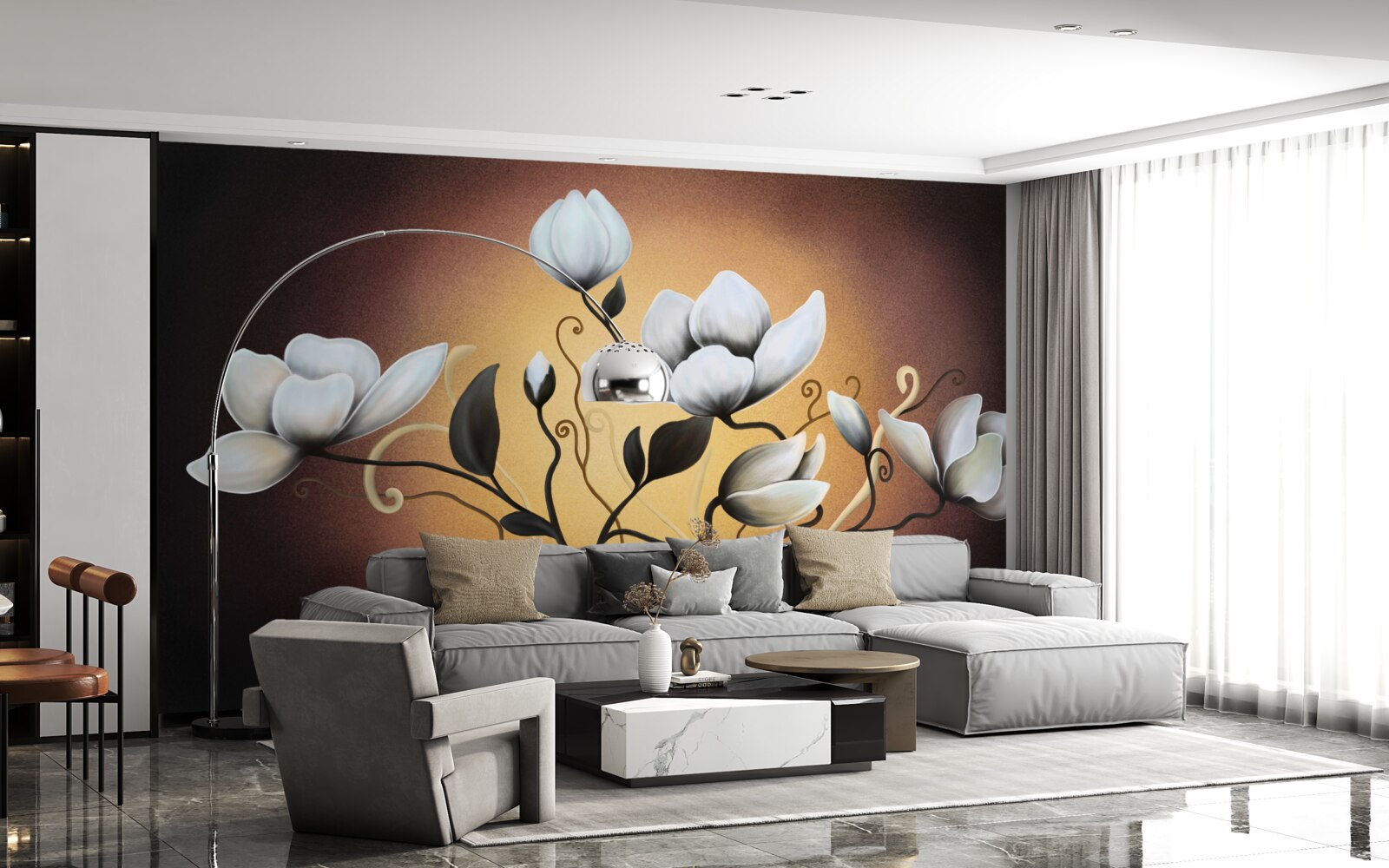 Fototapeten Magnolien Bouquet von weißlichen Blüten