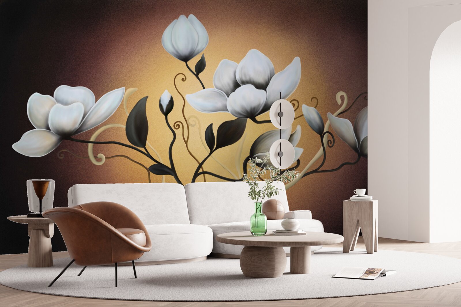 Fototapeten Magnolien Bouquet von weißlichen Blüten