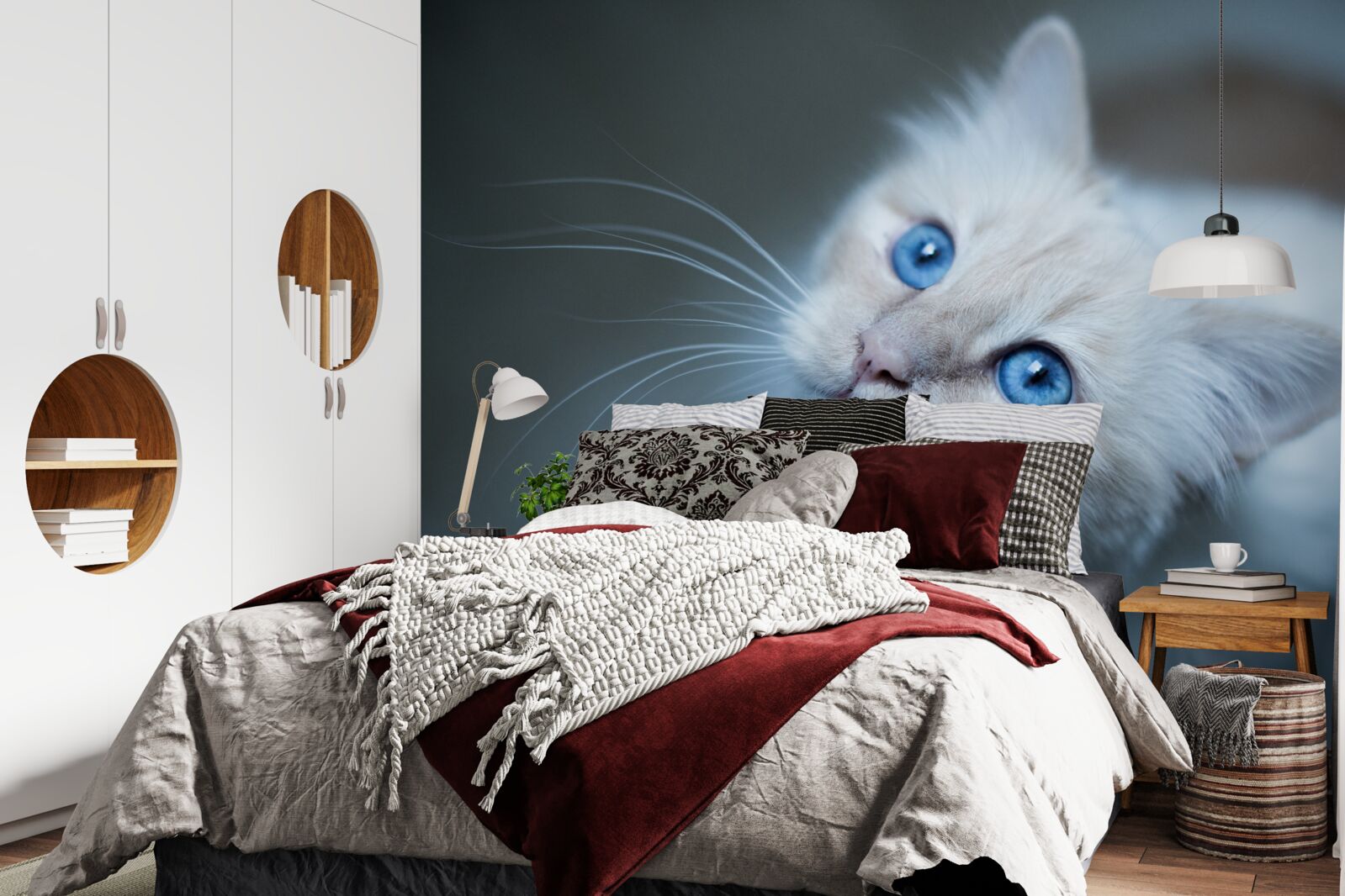 Fototapeten ein Kätzchen mit weißem Fell und blauen Augen