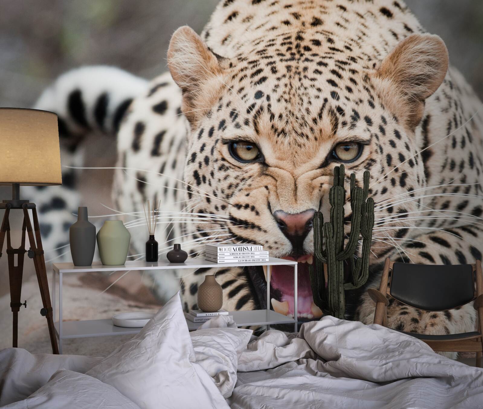 Fototapeten Leopard wird einen Sprung machen