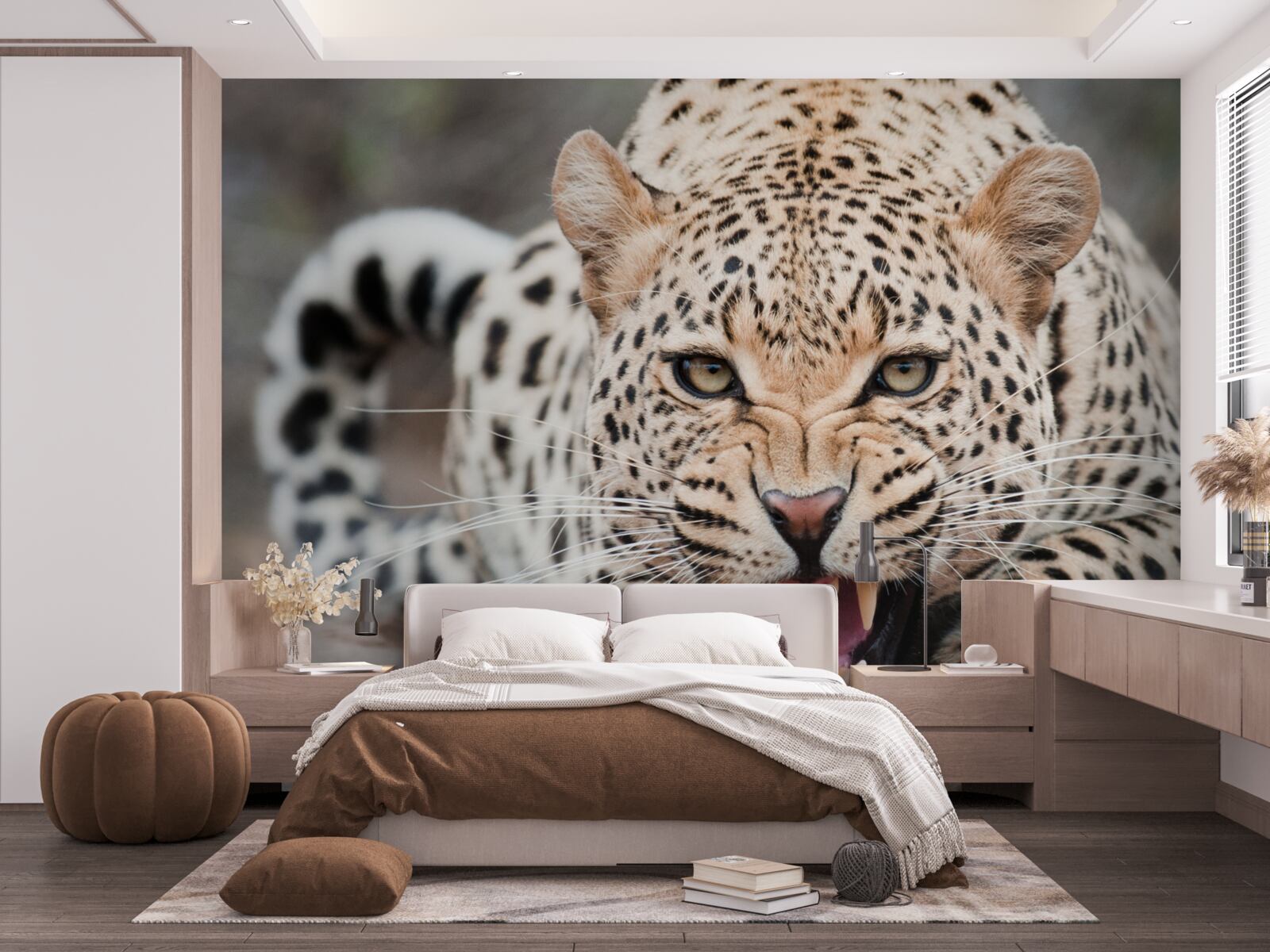 Fototapeten Leopard wird einen Sprung machen