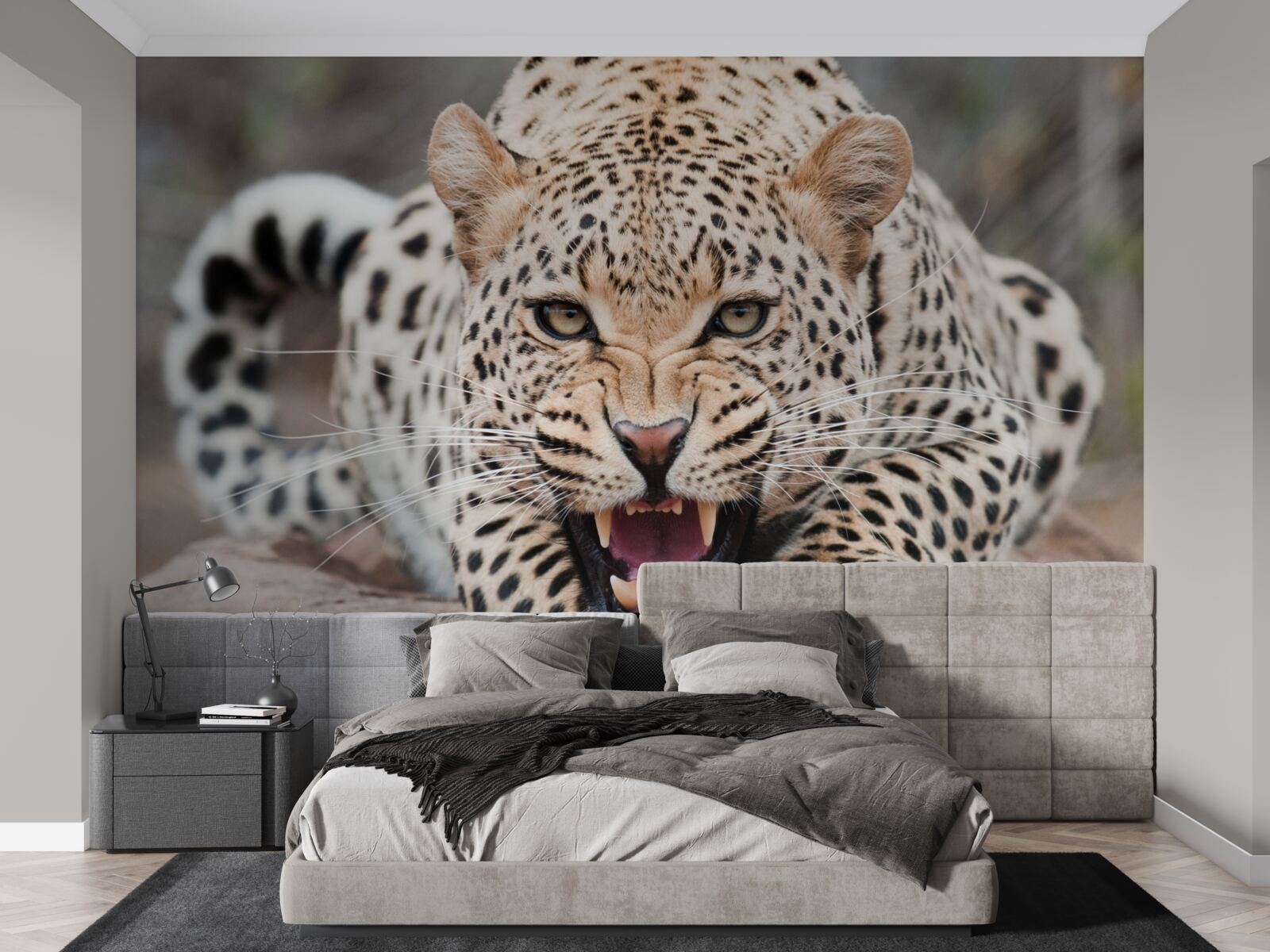 Fototapeten Leopard wird einen Sprung machen