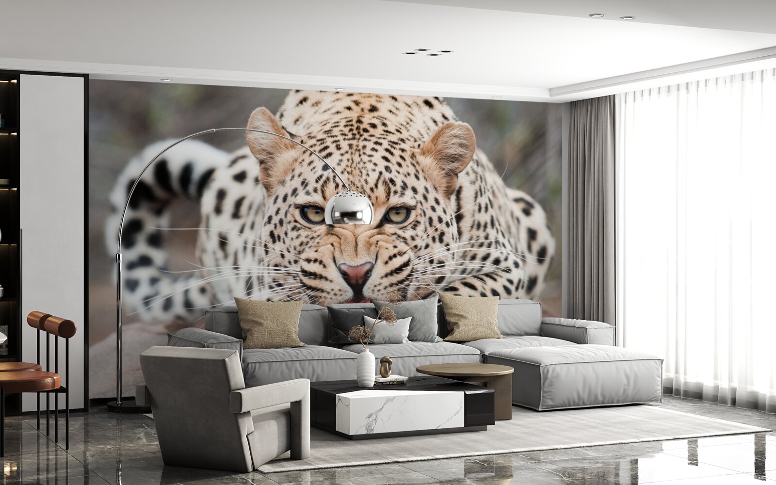 Fototapeten Leopard wird einen Sprung machen