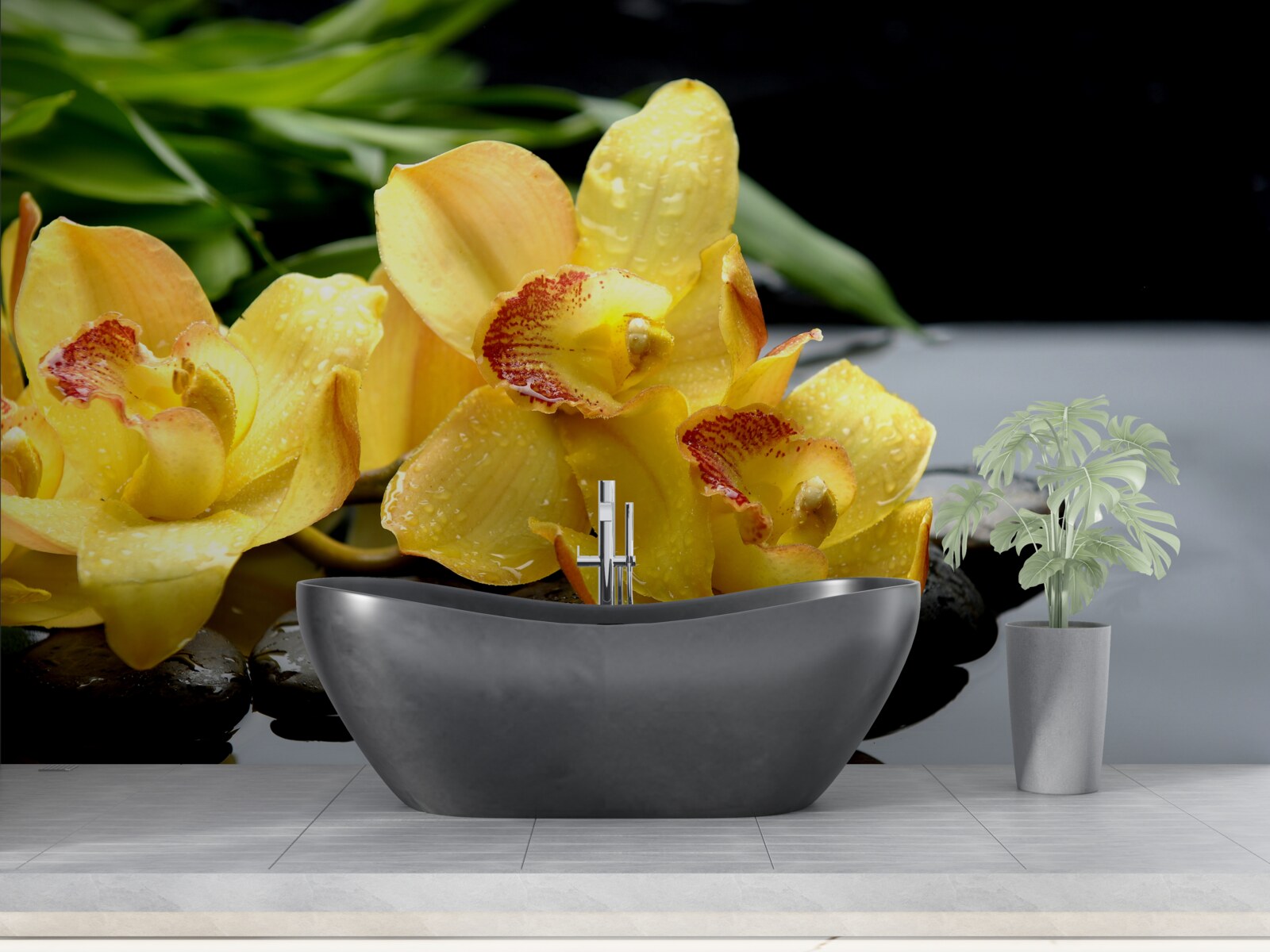 Fototapeten Ein Bouquet mit zarten gelben Orchideen