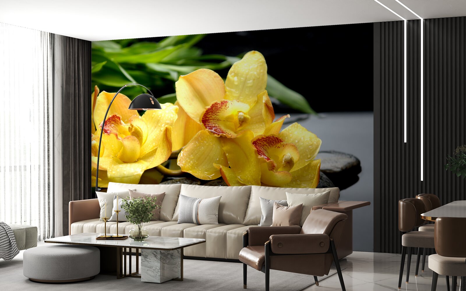 Fototapeten Ein Bouquet mit zarten gelben Orchideen
