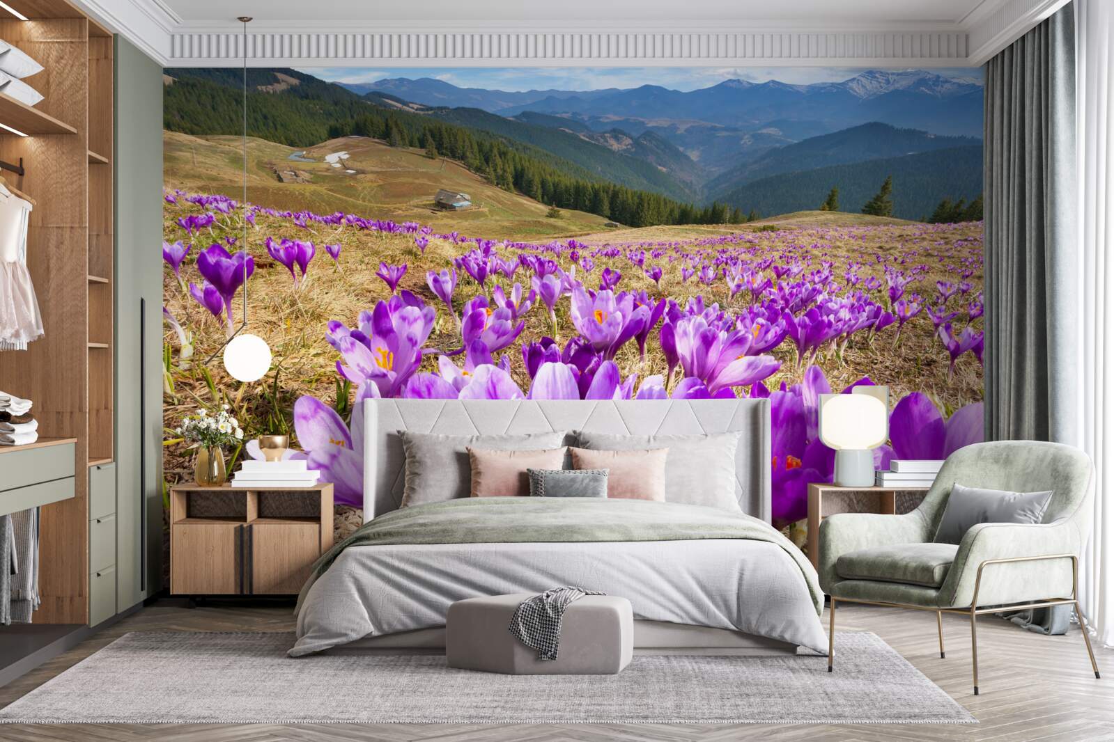 Fototapeten Bergkrokusse sind lila