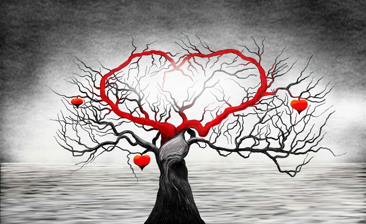 Fototapeten Big Red Heart und Heban