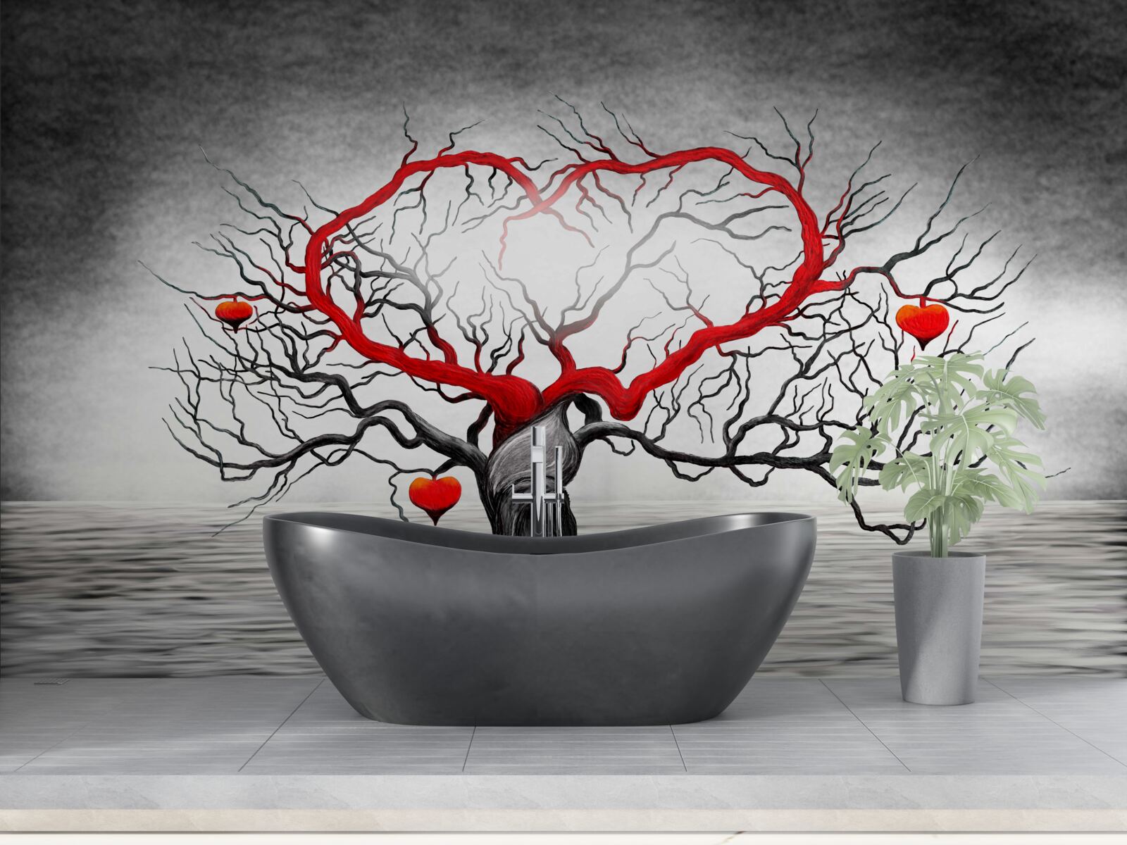 Fototapeten Big Red Heart und Heban