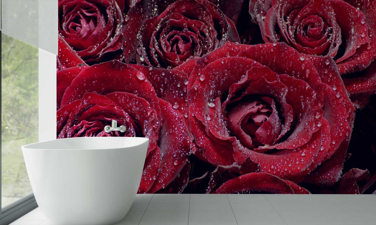 Fototapeten Scharlachrote Blumen nach der Dusche