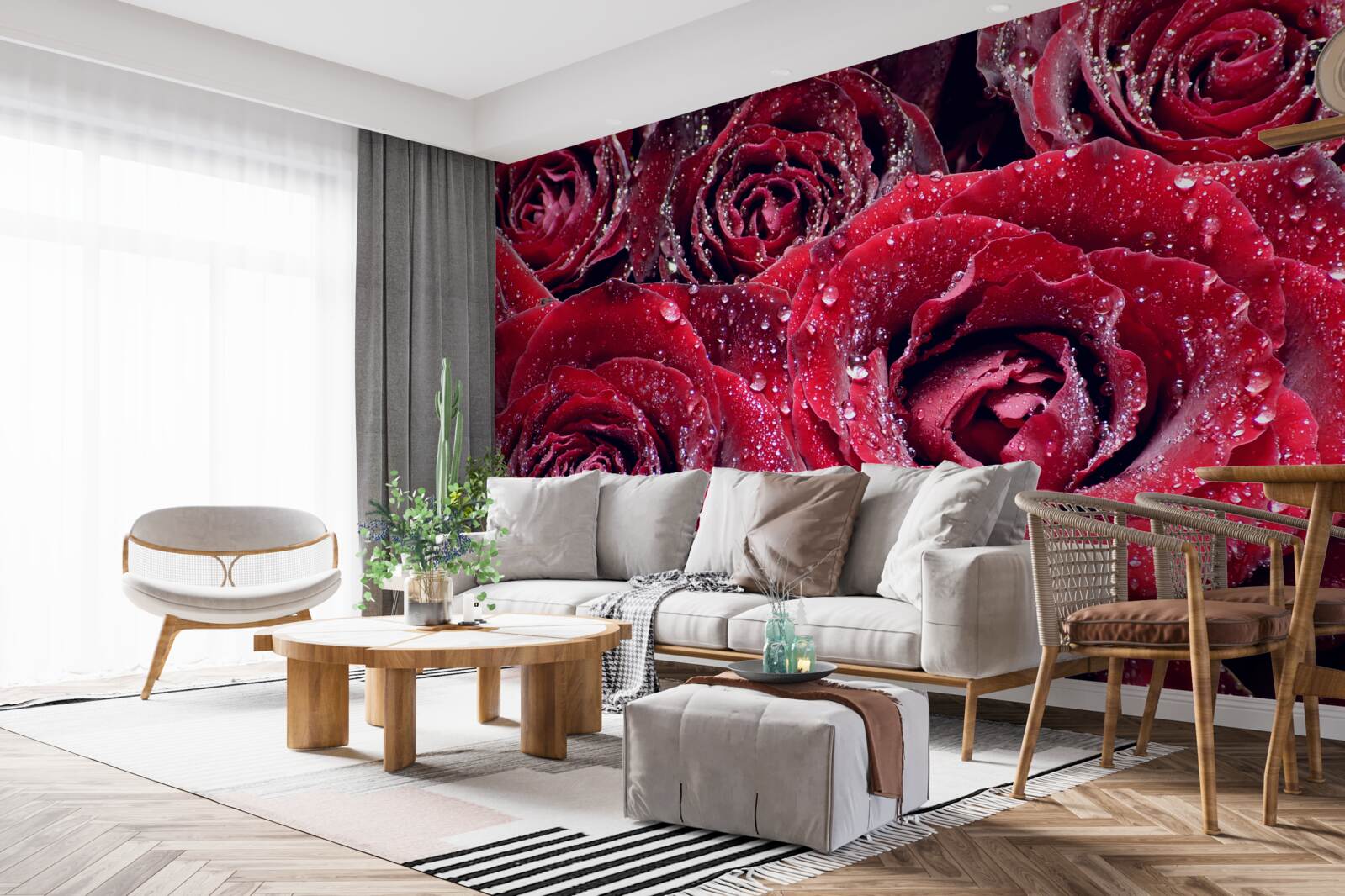 Fototapeten Scharlachrote Blumen nach der Dusche