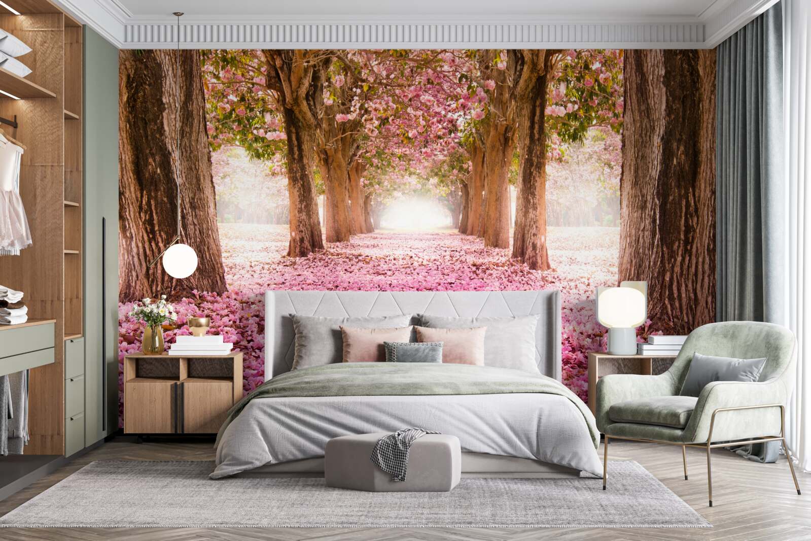 Fototapeten Pink Sakura bedeckte die Gasse